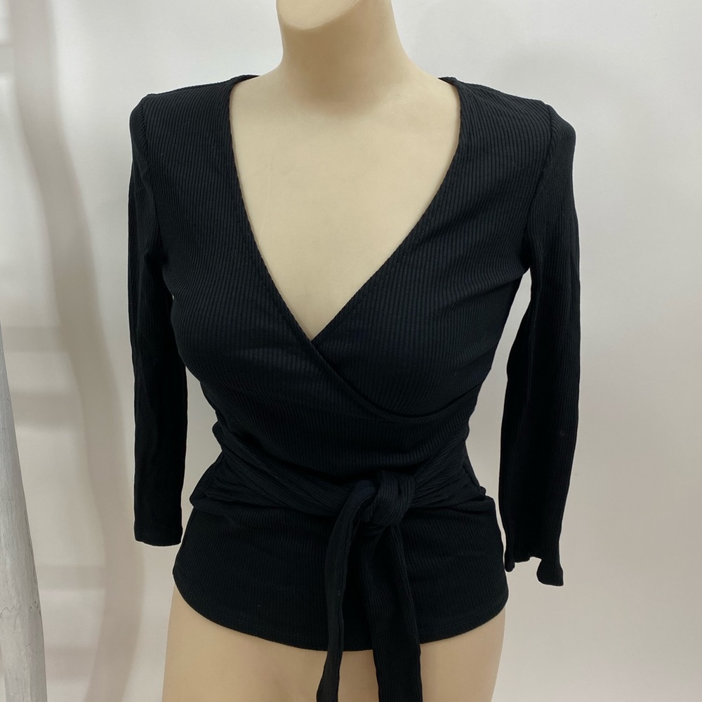 Express Faux Wrap Ribbed V-neck T-shirt
